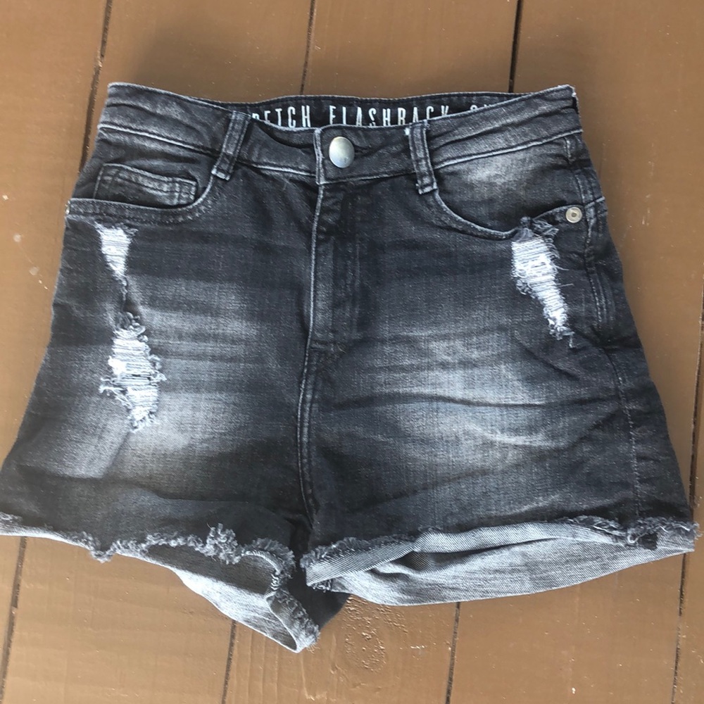 High rise black jean shorts